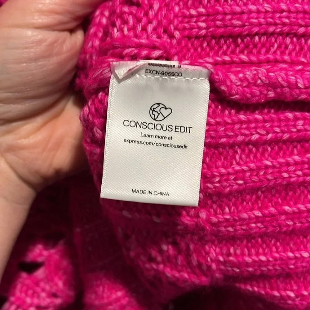 Express Hot Pink Open Knit Crew Sweater